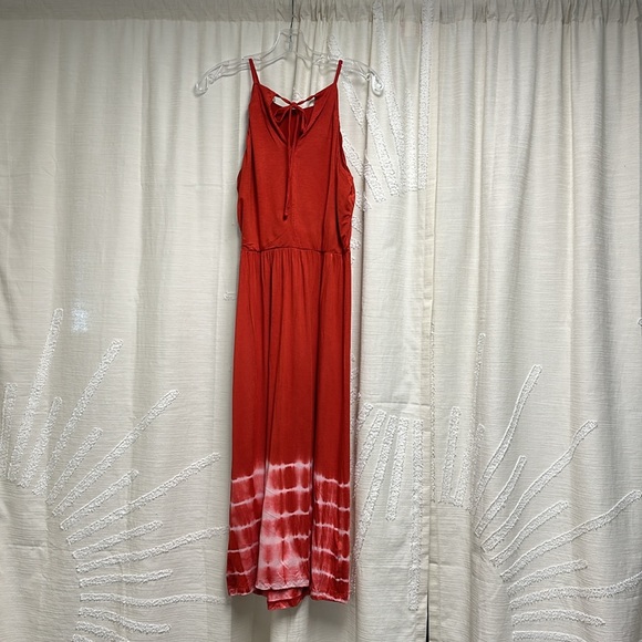 Loft size Small Red tie dye hem halter midi dress with keyhole back - Picture 2 of 2